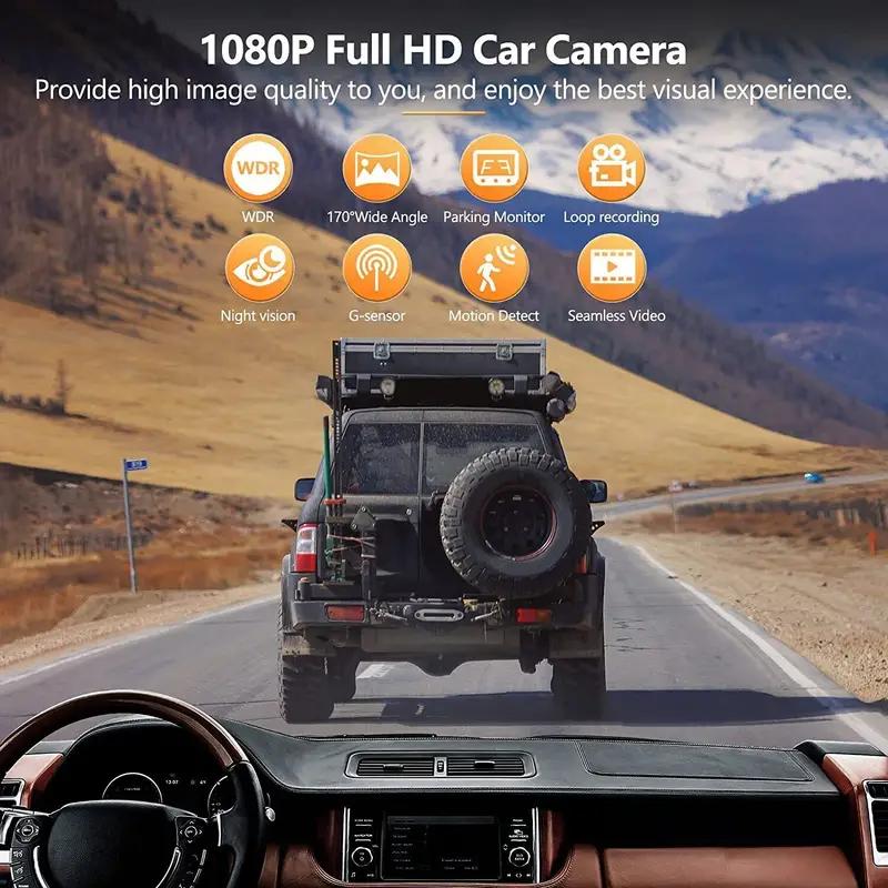 Dash Cam 1080P Dual Lens DVR Car Driving Recorder 4 Inch LCD Screen 170° Wide Angle, G-Sensor, WDR, Parking Monitor, Loop Recording, Motion Detection