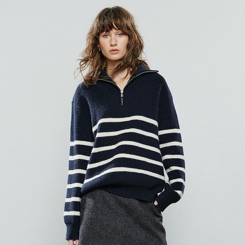 Chuyu Women's 2025 Winter Striped Polo Collar Knit Sweater