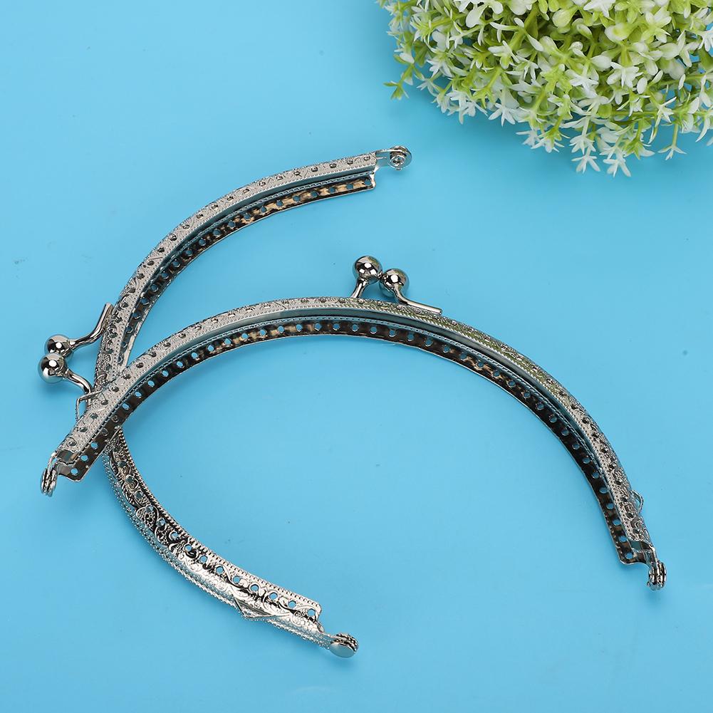 2Pcs Metal Purse Frame Silver Kiss Clasp Lock Retro Semicircular Embossed Handle 15cm