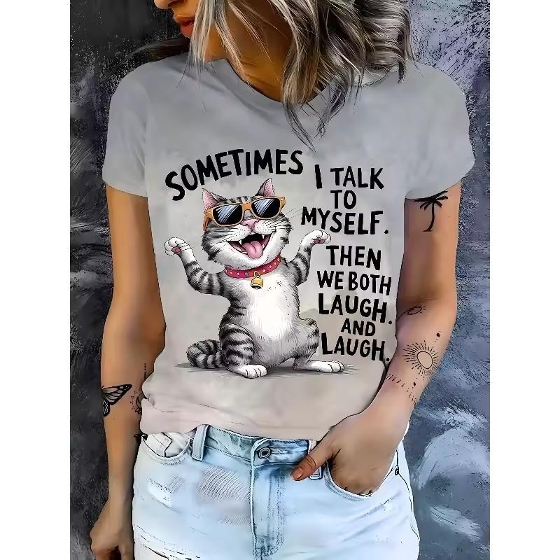 

Women s Summer Elegant Fashion T-shirt Women s Popular Casual Comfortable Retro Ethnic Black Cat 3D Printed Short Sleeve Top 6XL