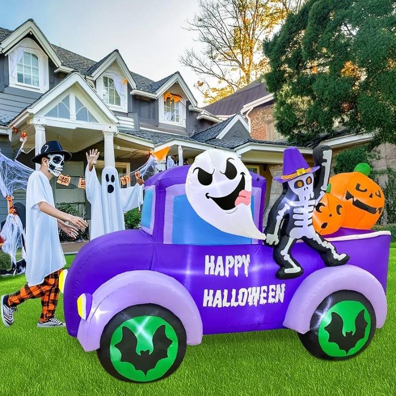 8FT Halloween Inflatable toys Outdoor Decorations Ghost Driving Truck Car Skeleton Pumpkin Built-in LEDs for Day of the Dead