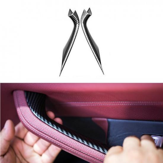 2x ABS Carbon Fiber Inner Door Pull Handle Trim Protect Cover For BMW 5 G30 G38