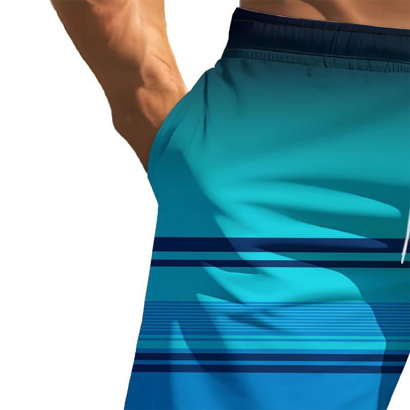 Summer Men's Casual Drawstring Beach Pants with Gradient 3D Printed Polyester Fiber Composition for Outdoor Wear