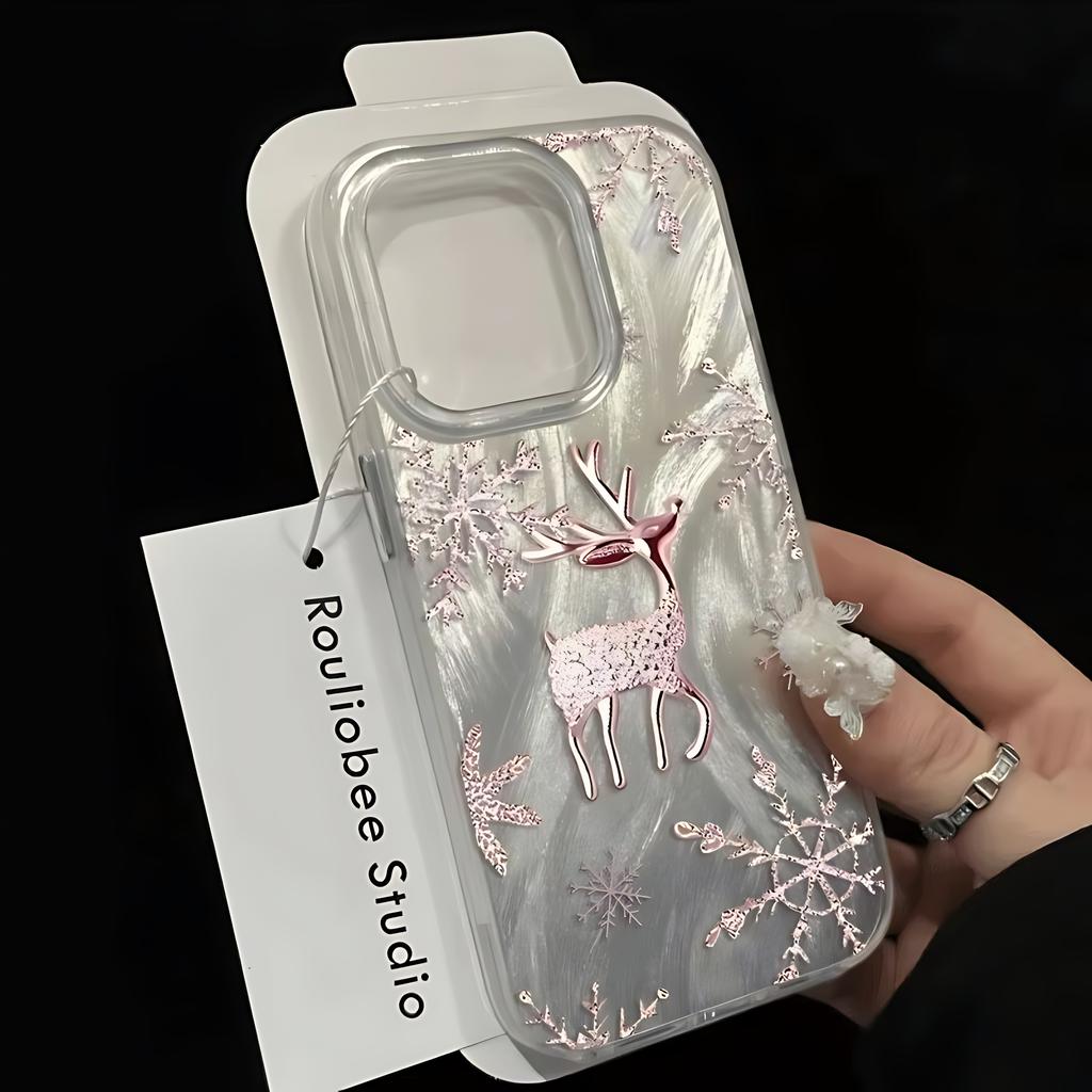 Pink Gold Snowflake Deer Phone Case for Samsung Galaxy A37 A57 A56 A36 A26 A73 A55 A54 A53 A52 A34 A33 A23 A13 4G 5G Back Cover