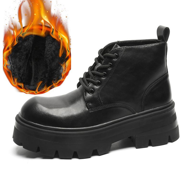 Martin Boots Men'S  New Short Boots British Style Retro High-Top Leather Shoes Thick-Soled Medium-Top Leather Boots Tide 9133-H