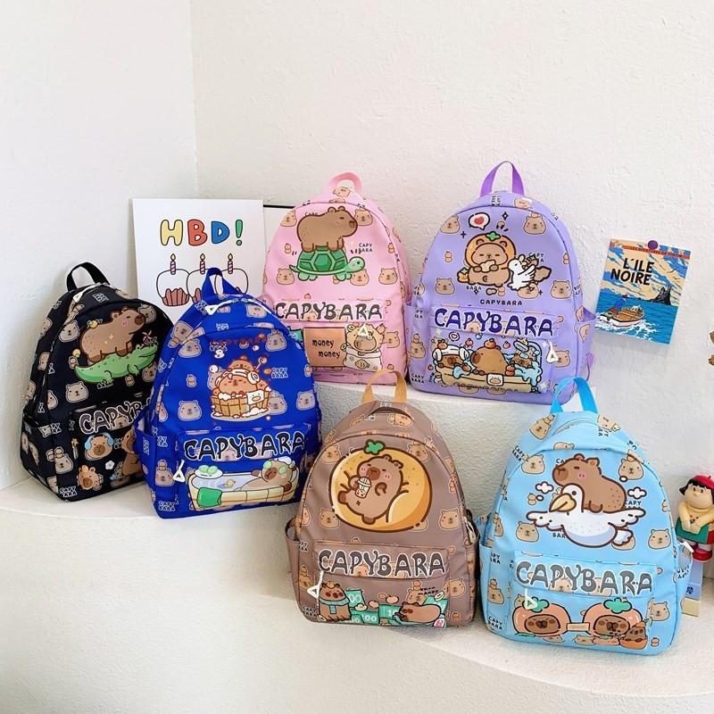 Print Adorable Capybara Children Backpack Spacious Lightweight For School Use