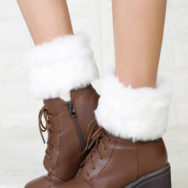 

Women Winter Leg Warmers Lady Crochet Knit Faux Fur Trim Leg Boot Socks Toppers Cuffs Knitted Foot Cover Crochet Boots Cuffs Top One Size білий