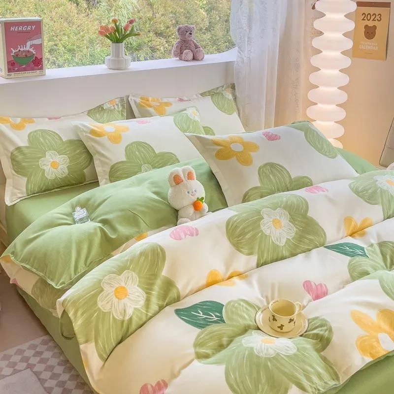 Thickened Ins-style 4-piece Bedding Set / 100% Pure Skin-friendly Cotton Single Duvet Cover,4-piece