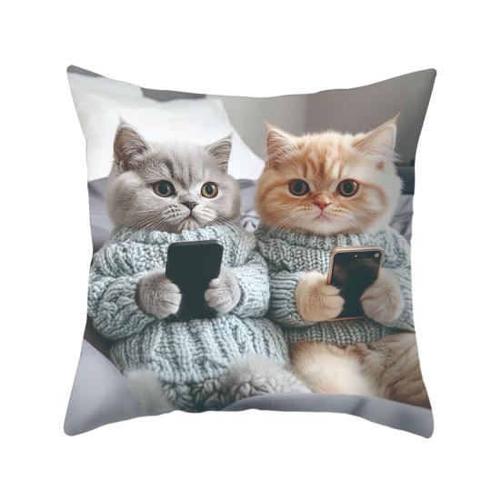 

Милый чехол на декоративную подушку с кошкой, с принтом мультяшного животного, наволочка для диванной подушки для дивана, спальни 45x45cm серый