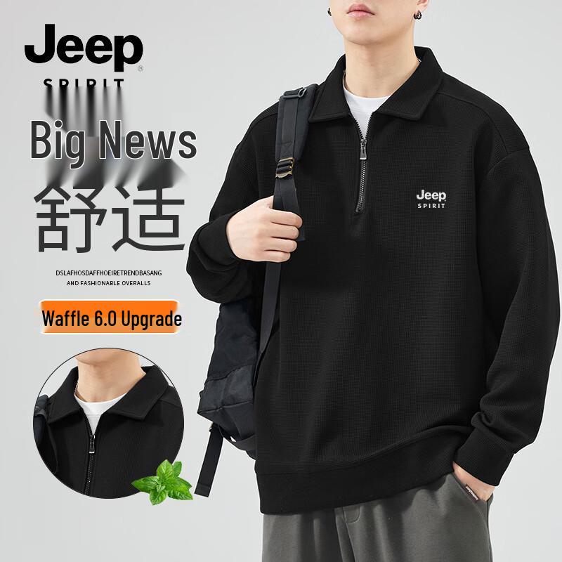 

JEEP SPIRIT Men s Waffle Knit Long-Sleeve Polo Sweatshirt M