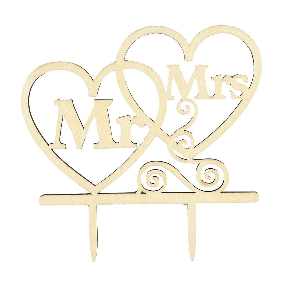 Wooden Wedding Cake  Topper Simple Mr&mrs Letter Love Shape Birthday Weddings Engagements Anniversary Party Cake Decoration Card