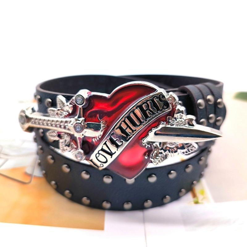 Heart Buckle Waist Belt Jeans Waistband Punk Style Studded Belt Waistband for Street Player Country Girls