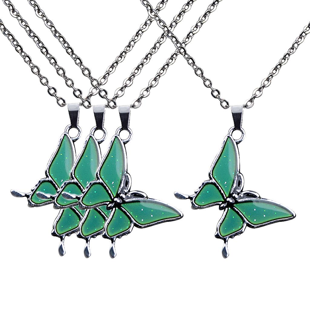 4 Pcs. Mood Necklace Butterfly Pendant Fashion Jewelry Chain, Gifts For Lovers And
