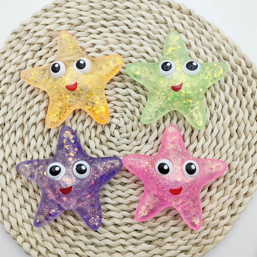 Antistress morbido TPR a lento rimbalzo con paillettes in maltosio, giocattolo antistress elastico da spremere con stella marina dagli occhi colorati, decompressione