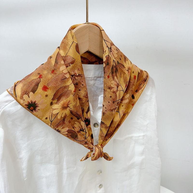 Spring Summer Soft Cotton Square Scarf Women's Printed Small Flower Scarf Accessories Neck Protection Small Scarf 55X55cm