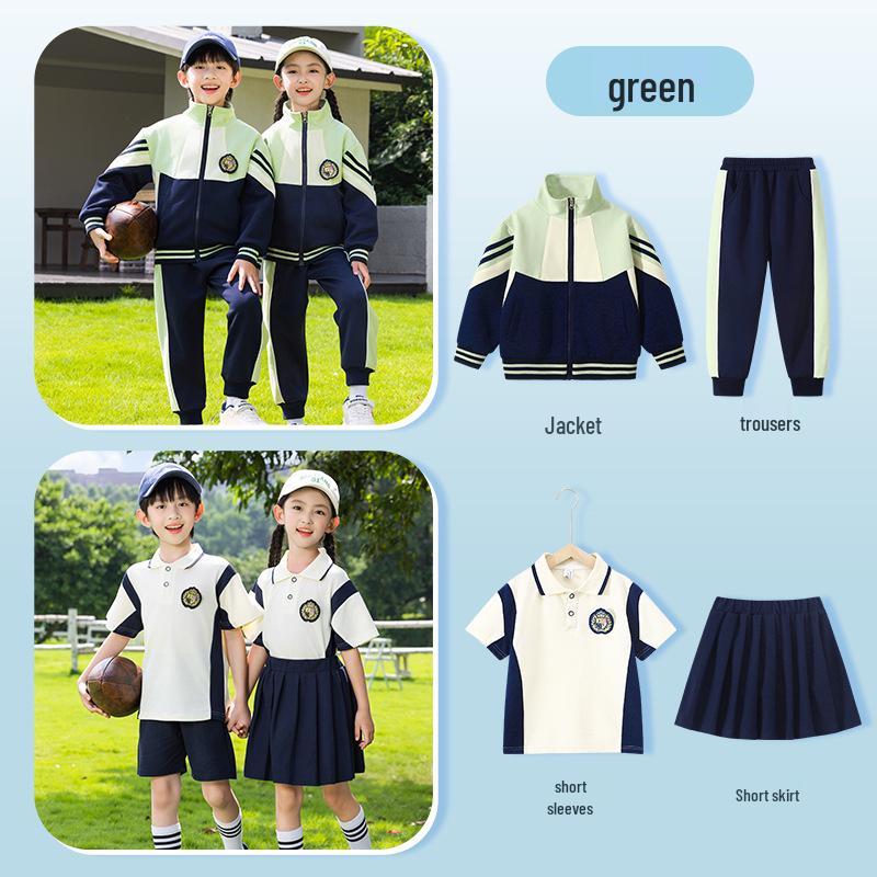 Spring & Autumn Primary School Uniform Set: Kindergarten to College Style 3-Piece Class & Sports Attire for Kids