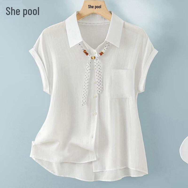 TACHEL Women s Lyocell Loose Fit Lapel Tie-Waist Shirt One Size