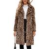 Damen Wintermode Lässiger Revers Leopardenmuster Plüsch Langer Mantel