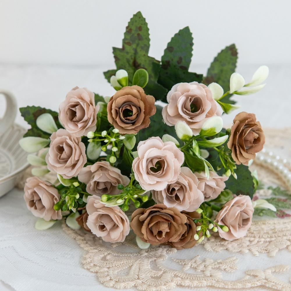 15 Head 5 Fork Fake Rose Bouquet DIY Scrapbook Artificial Flowers  Home Living Room Bonsai