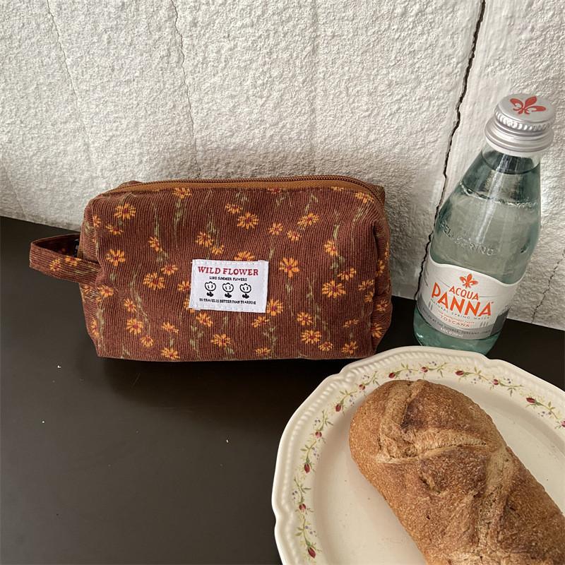 Vintage Corduroy Retro Hand Carry Cosmetic Bag Makeup Organizer Portable Wallet Women StyleI