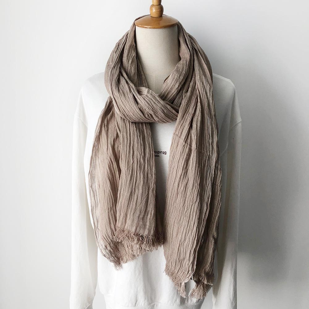 Japanese & Korean Style Autumn/Winter Unisex Striped Scarf In Cotton, Linen & Silk