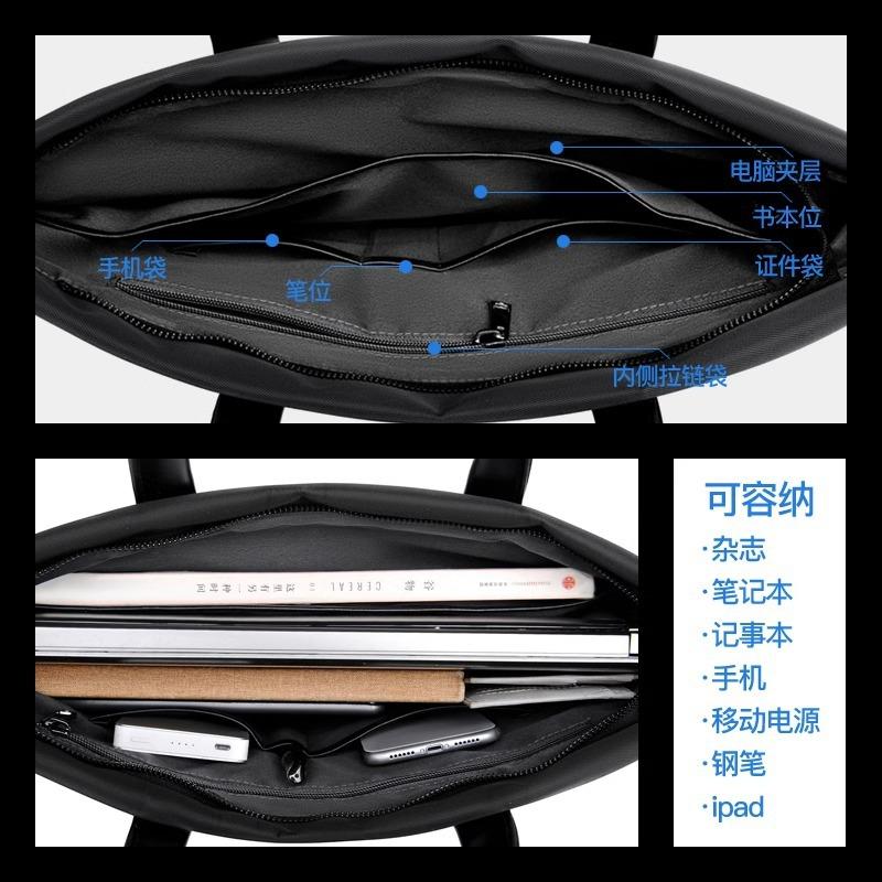 Men's business meeting handbag plus patterned Oxford cloth file package printing logo horizontal zipper briefcase