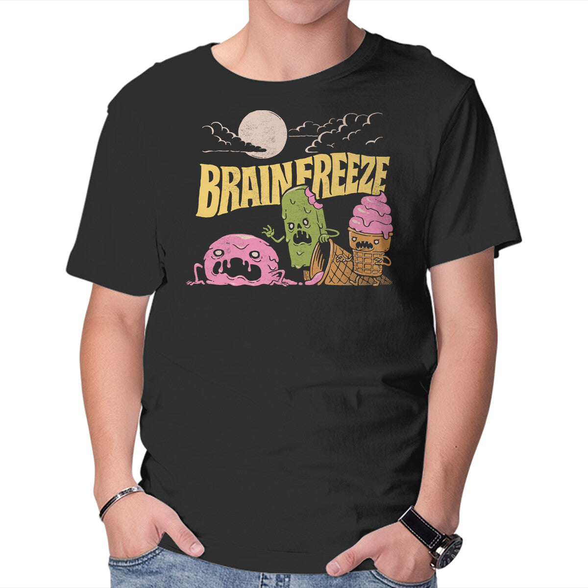 Unisex Crew Neck T-Shirt Brain Freeze Graphic Short Sleeve Casual Tee XL