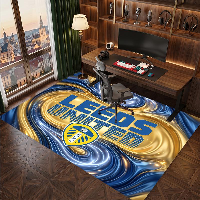 Leeds United Football Print Crystal Velvet Rug, Comfortable Water Absorbent Non Slip Indoor Floor Carpet