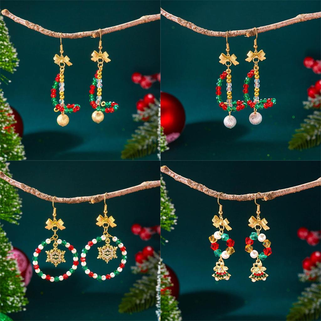 Colorful Christmas Diamond Bowknot & Star Seed Bead Earrings