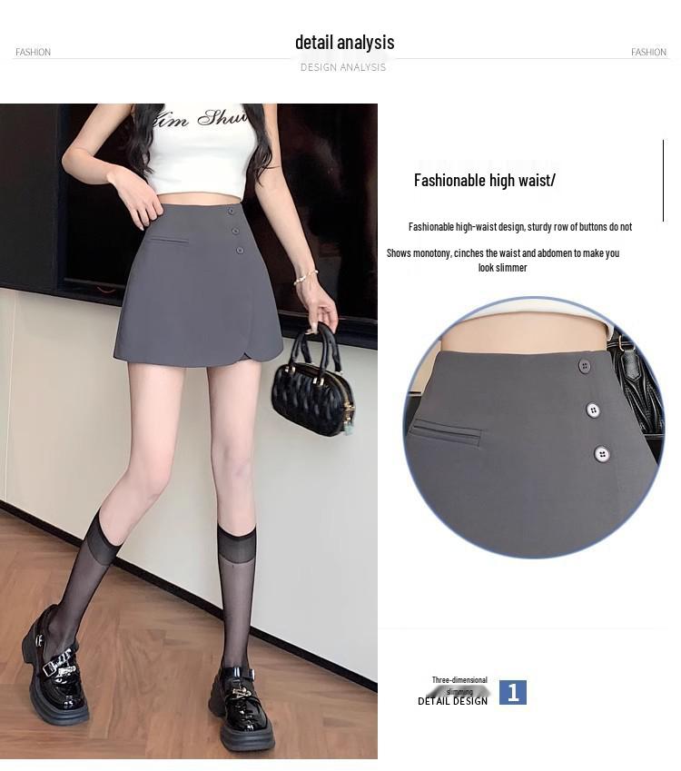 Women's High-Waist A-line Skirt with Irregular Slit and Anti-Exposure Design