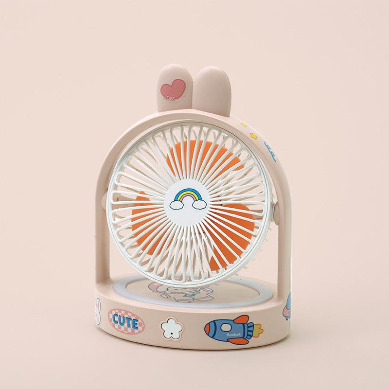 2023 New Summer Cute Pet Bunny Ear Desktop Usb Mini Student Portable Diy Fan With Plastic Blades Pink