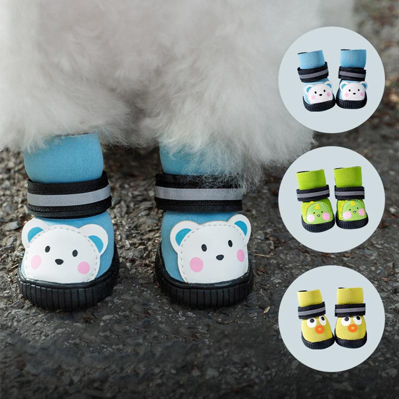 Neue Regenwetter Außen Haustier Anti-Rutsch Schuhe Abriebfest Cartoon Wasserdicht Reflektierend Hundeschuhe