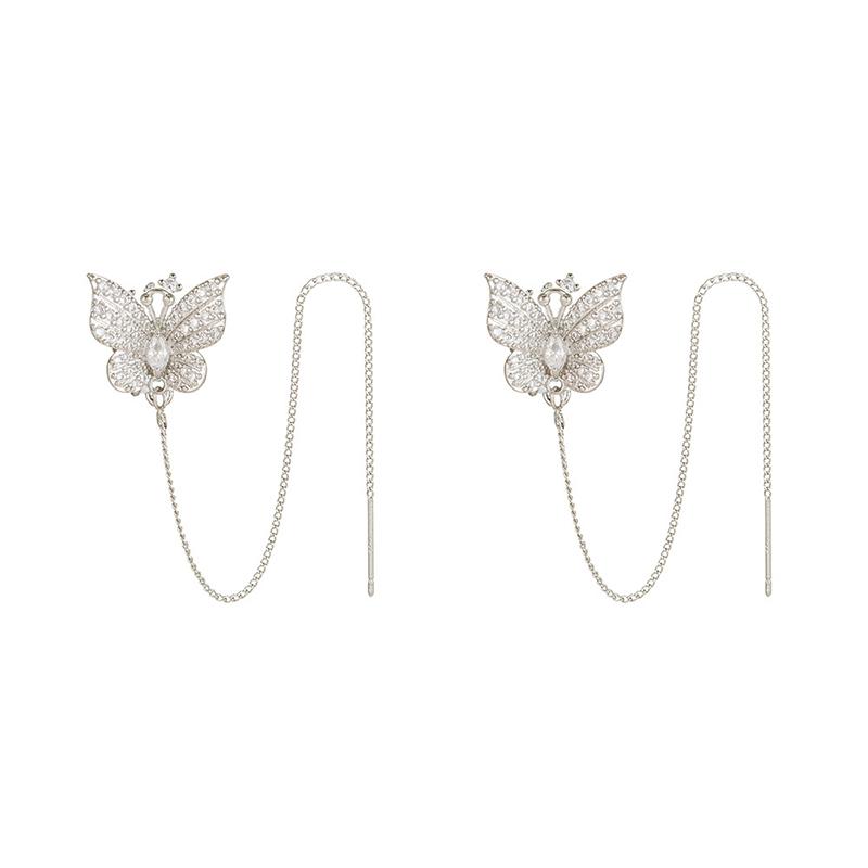 Bling Rhinestone Butterfly Ear Clip Earrings 2 Pieces Anti-Lost Holder for Wireless Earphone Female Prom Gift