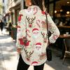 Women's Christmas Print Button Cardigan Long Sleeve Loose Fit Casual Shirt Top