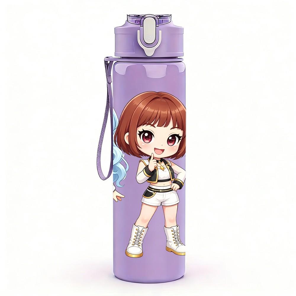 1PC Three Chibi Game Girl Characters 750ml Color Plastic Sports Water Bottle Leakproof Flip Straw Lid For Sports Office Home Use