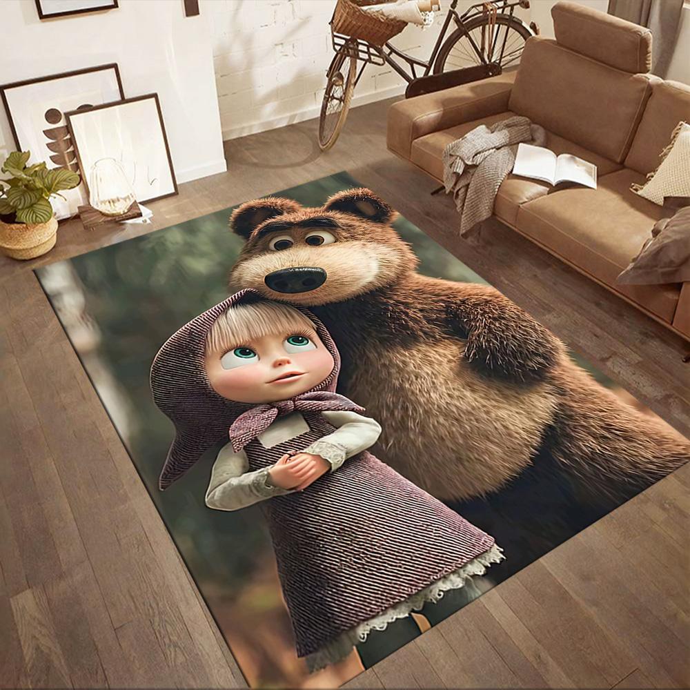 Masha Bear Area Rug Design for Game Room Dormitory Outdoor Hallway Antislip Carpet Anime Office Decor Birthday/Christmas Gift