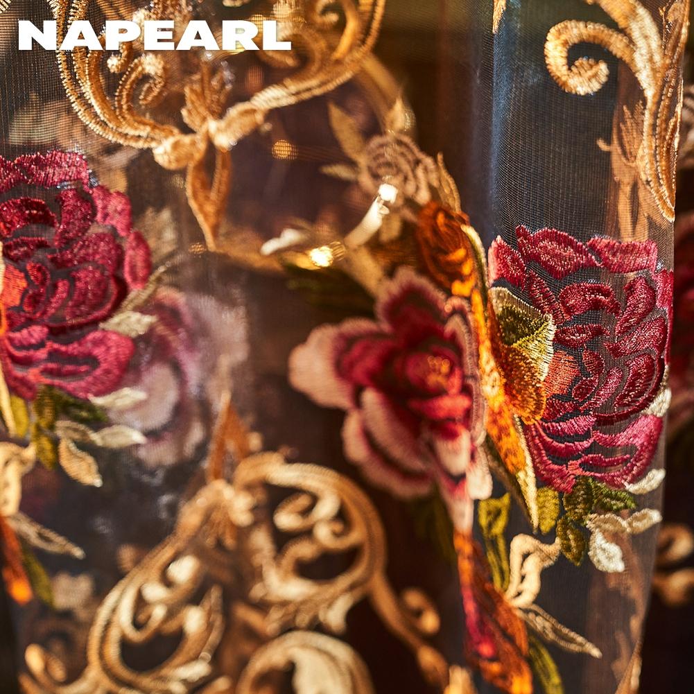 1 Stück NAPEARL Luxuriöser Floral Bestickter Tüllvorhang Nordischer Stil Fensterabdeckung für Schlafzimmer Wohnzimmer Heimdekoration