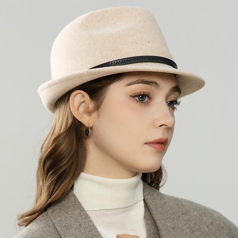 Elegant top hat Merino wool crimped warm winter hat fashionable versatile retro woolen basin hat British