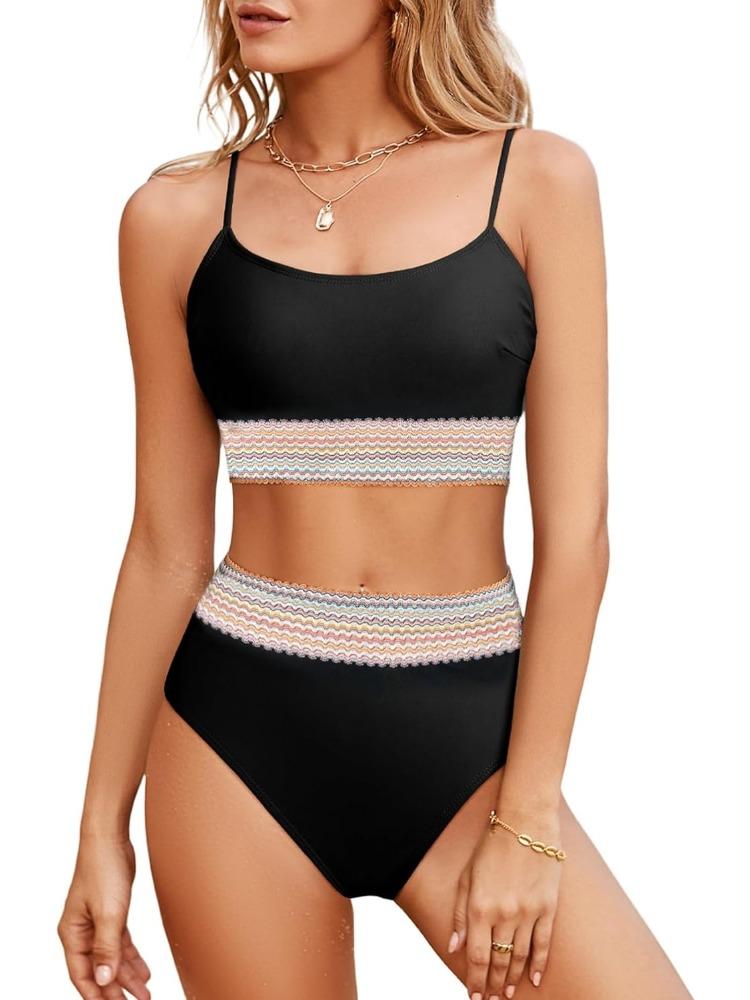 

U Neck Webbing High Waist Sexy Two Piece Swimsuit Elegant Women Bikini S