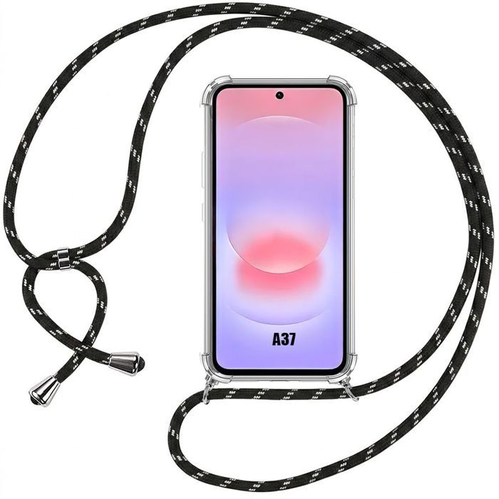 Case for Samsung Galaxy A37 5G, Reinforced Shockproof Silicone Protection with Black Lanyard
