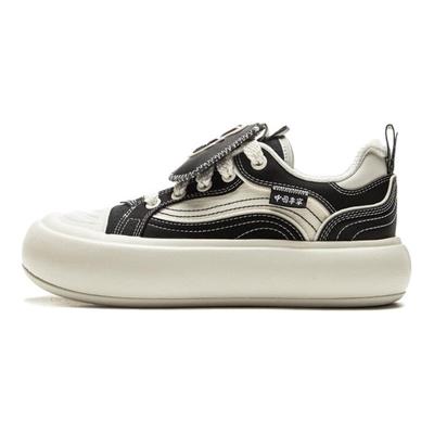 Li Ning Scarpe da Skate Piattaforma Imbottite Tendenza Retrò Resistenti Leggere Basse da Skate Donna Scarpe da Skate Nero Bianco Sporco AZGV086-1