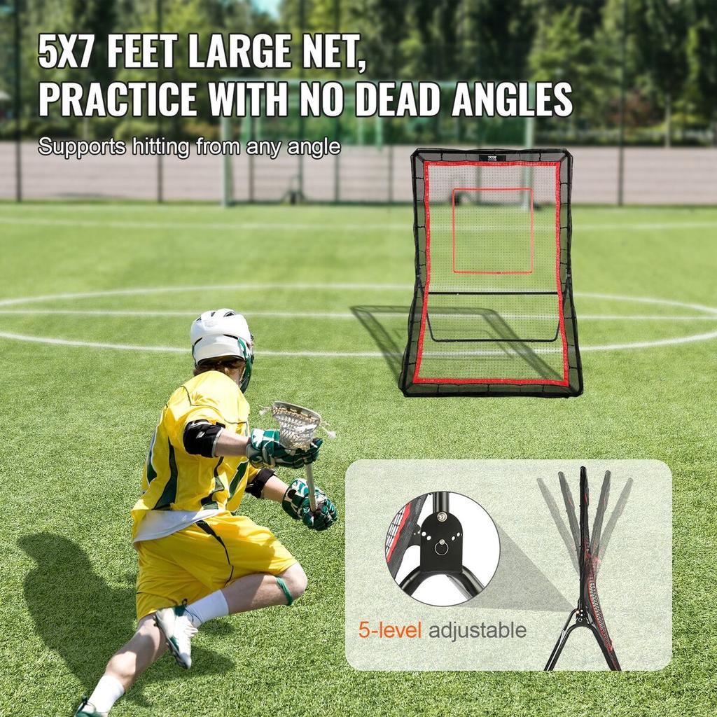 Lacrosse Rebounder for Backyard, 5x7 Ft Volleyball Bounce Back Net, Pitchback Throwback Baseball Softball Return Training Screen, Adjustable Angle