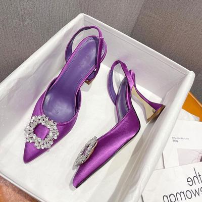 Escarpins violets/verts pour femmes, chaussures de luxe à talons hauts en cristal, chaussures de mariée d'été confortables à talons triangulaires, chaussures de mariage 35-41