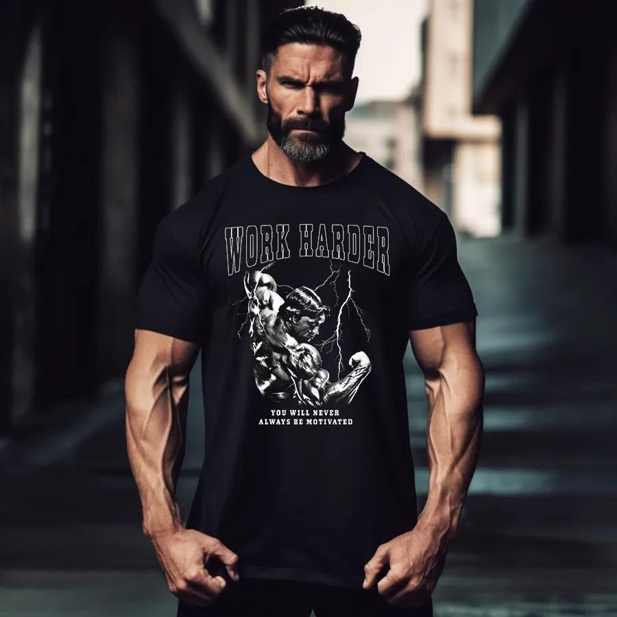 

Muscle Graphic Pure Cotton TShirt Athletic Streetwear Style Mens Fitness Workout Black Tee - Men s Summer Cotton Graphic Tee S разноцветный