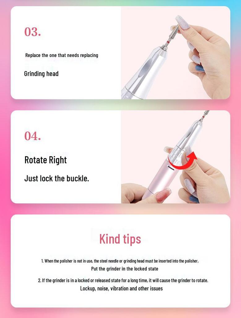 Portable Rechargeable 45000 RPM Nail Polish & Cuticle Remover Manicure Grinder