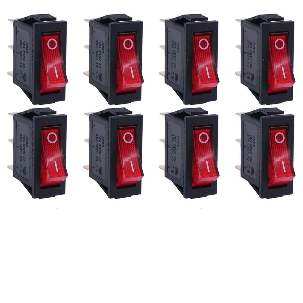 8Pcs AC 250V/15A, 125V/20A Illuminated LED On/Off SPST 3 Pin 2 Position Mini Boat Rocker Toggle Switch Snap for Househould DIY