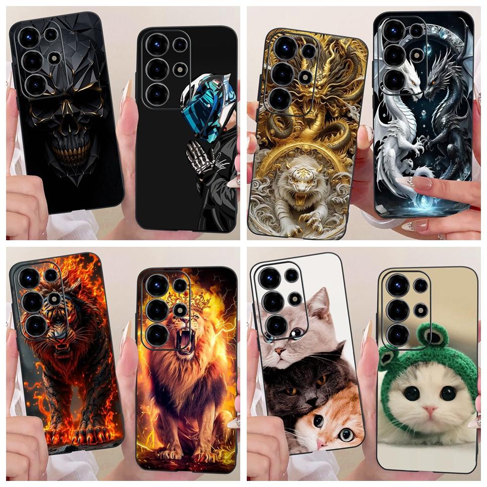 For Itel S26 Ultra Super 26 Ultra Phone Case Cute Cat Dragon Cartoon Design Back Cover Black Soft Silicone Casing S688LN
