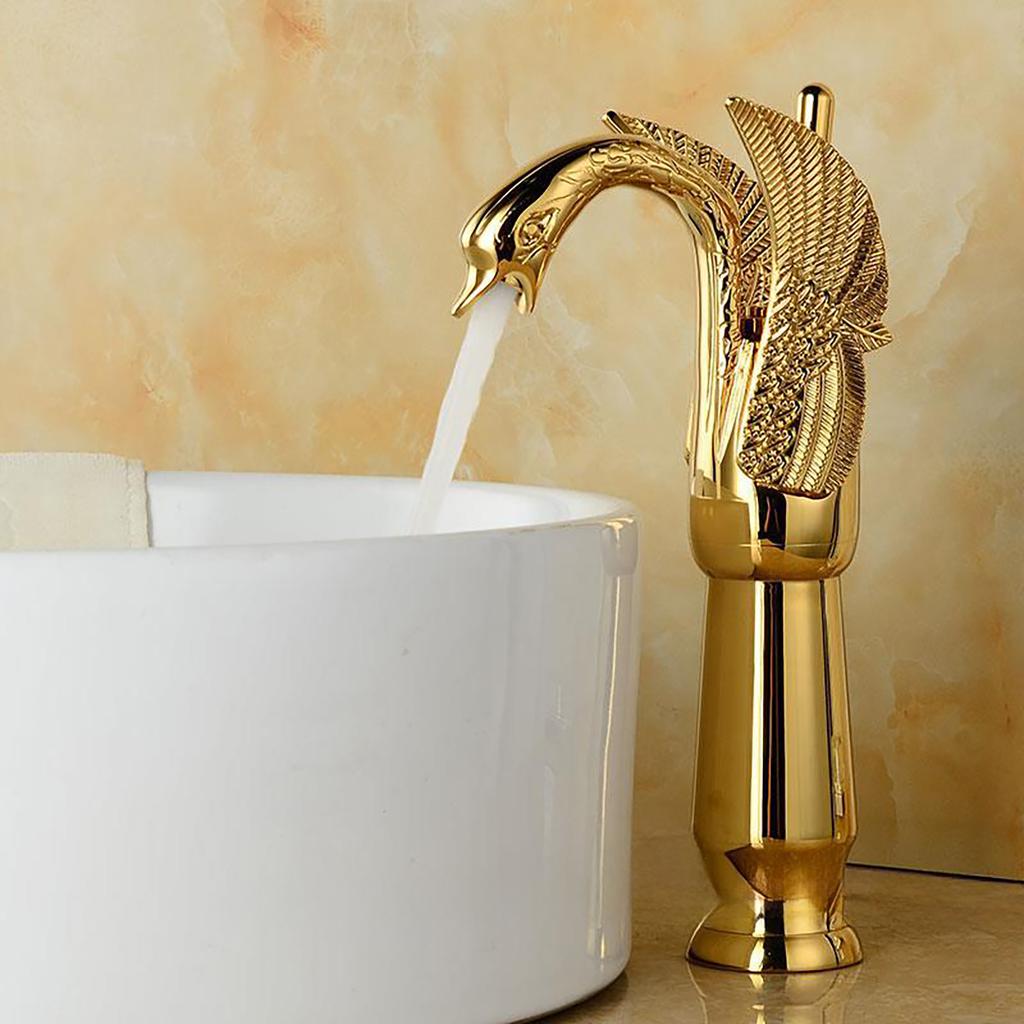 Golden Swan Bathroom Basin Faucet Bathtub Faucet New Design Swan Faucet Copper Gold Faucet Hot and Cold Faucet