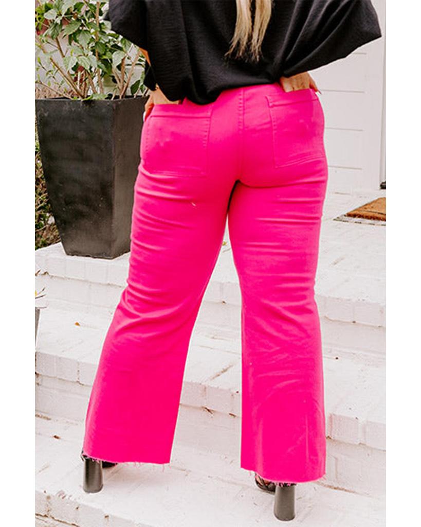 Azura Exchange Rose Plus Size Solid Color Raw Hem Wide Leg High Waist Pants