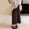 Petite Coffee Wool Midi Skirt for Women - High-Waisted, Slim Fit, Bodycon, A-Line, Raccoon Fur Trim, Perfect for Autumn/Winter